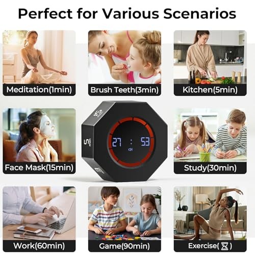 Rechargeable Pomodoro Timer, 8-Angle Auto-Rotating Screen with Space Gray
