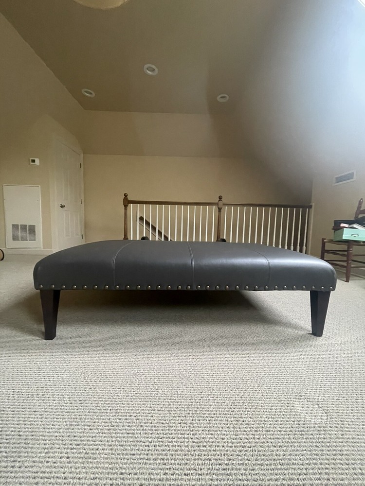 Leather Bench/Coffee Table Blue-Gray Statement Piece