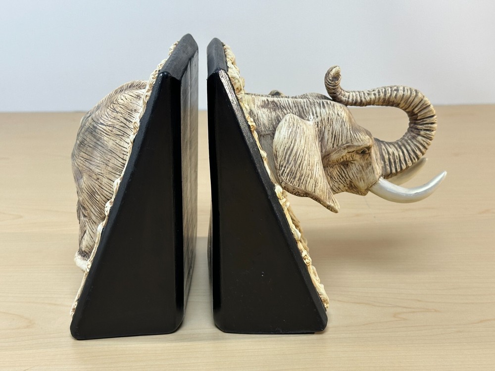 Vintage Ceramic Elephant Bookends, Hand painted, 8” tall - 2001