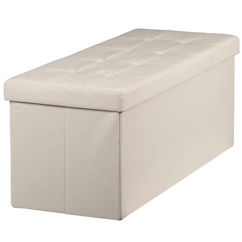 Folding Storage Ottoman Bench 43'' Beige Foot Stool Storage Bench Bedroom