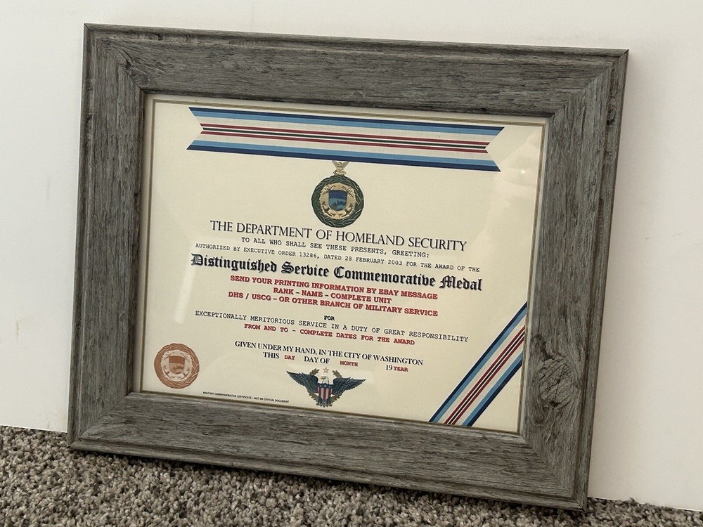 D.H.S. DISTINGUISHED SERVICE COMMEMORATIVE MEDAL CERTIFICATE ~ Type 1