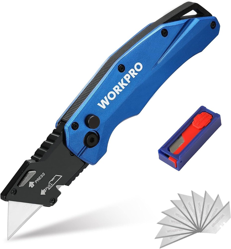 WORKPRO Folding Utility Knife,Quick Open Axis Lock Box Cutter Heavy Duty Metal