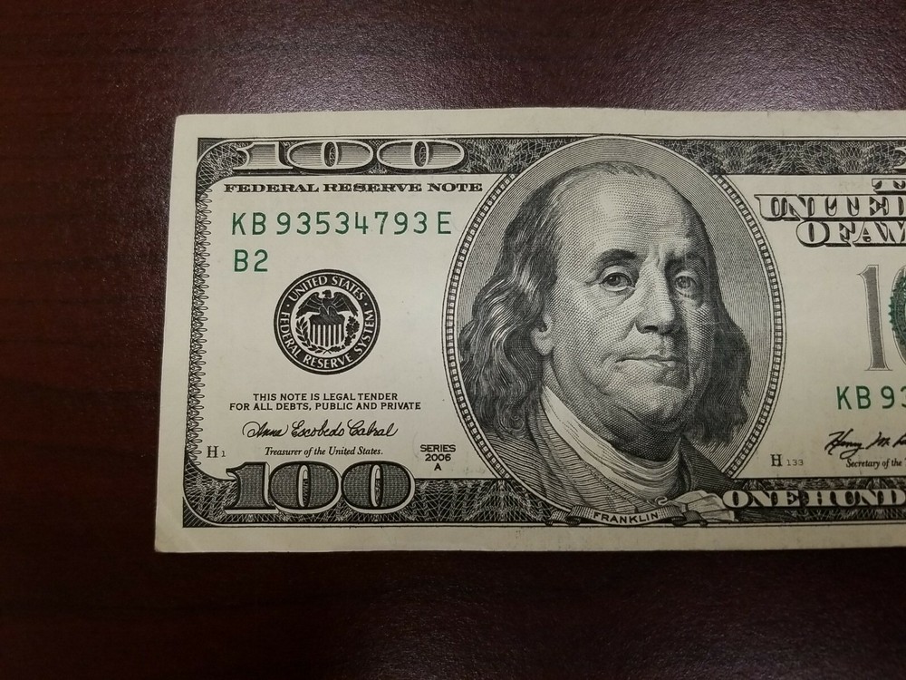 Series 2006 A ~ US One Hundred Dollar Bill Note $100 ~ KB 93534793 E