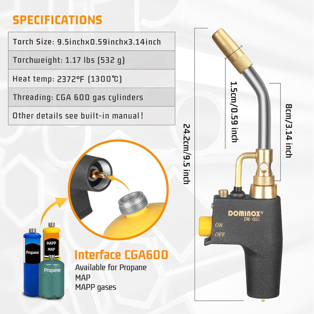 Propane Torch Head for MAP, MAPP and Propane Tank, High Intensity Trigger Start