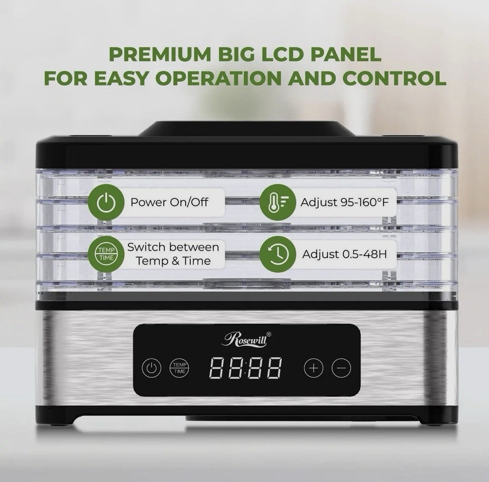 Rosewill Compact Food Dehydrator, 5 Stackable Trays with Adjustable 48H Timer an