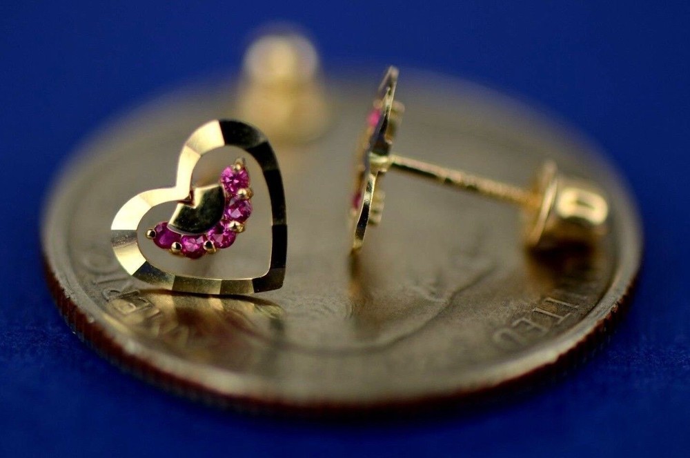 14k Solid Yellow or White Gold Heart Shape CZ Stud Earrings