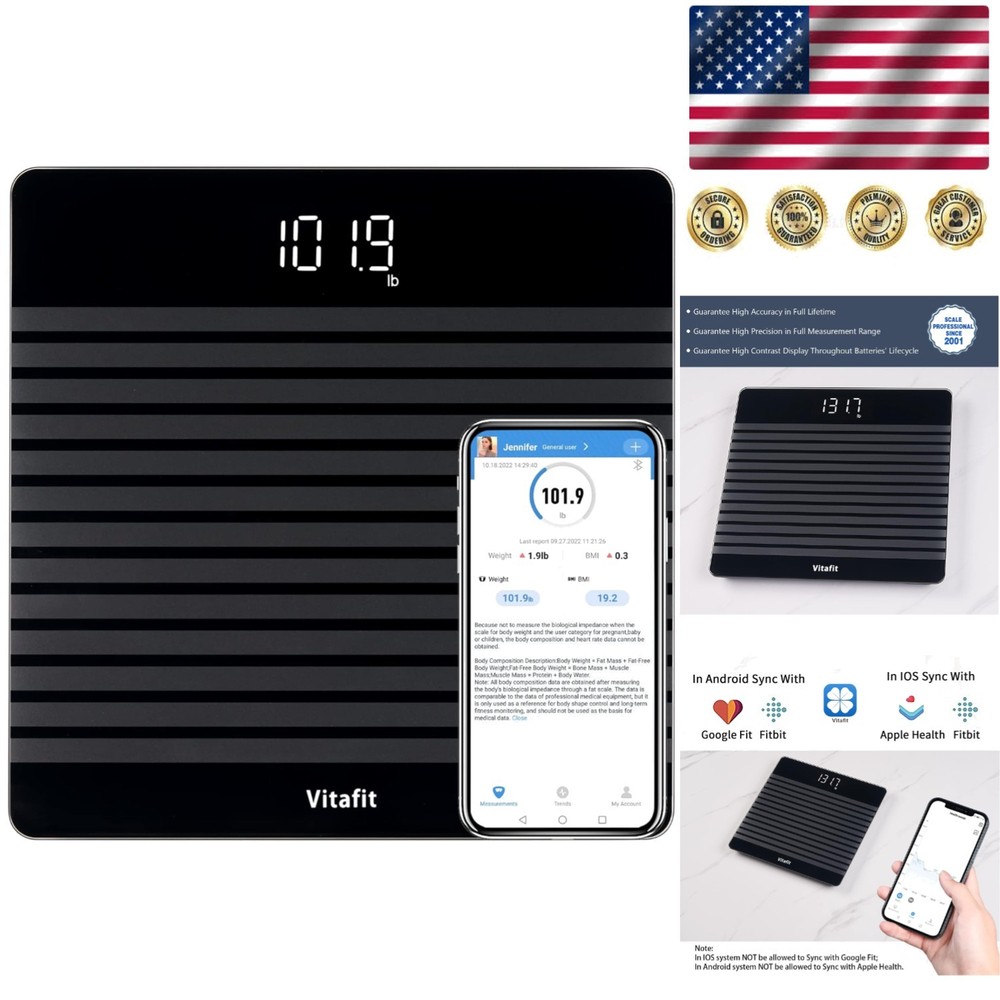 Smart Digital Bathroom Scale with BMI Tracking & App Integration, Black