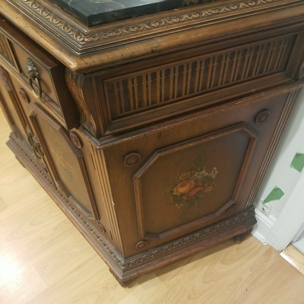 Antique Commode with Black Marble Top and Server Drawer