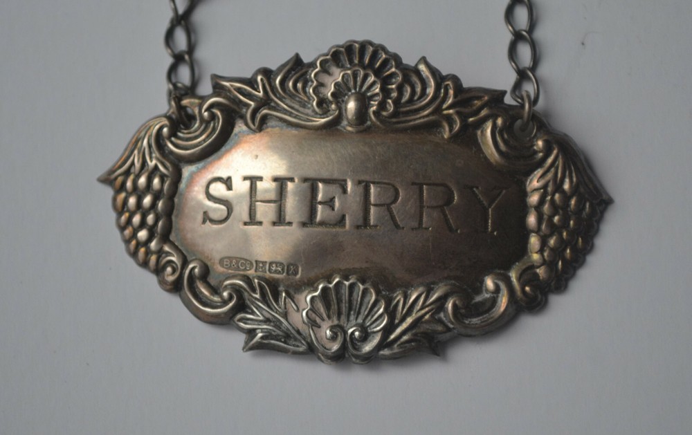 BROADWAY & CO BIRMINGHAM ENGLAND STERLING DECANTER LABEL SHERRY