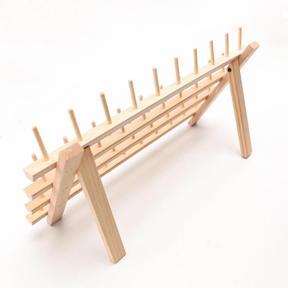 40 Mini Spools Solid Beechwood Free-Standing Thread Rack Small Sewing and Emb...