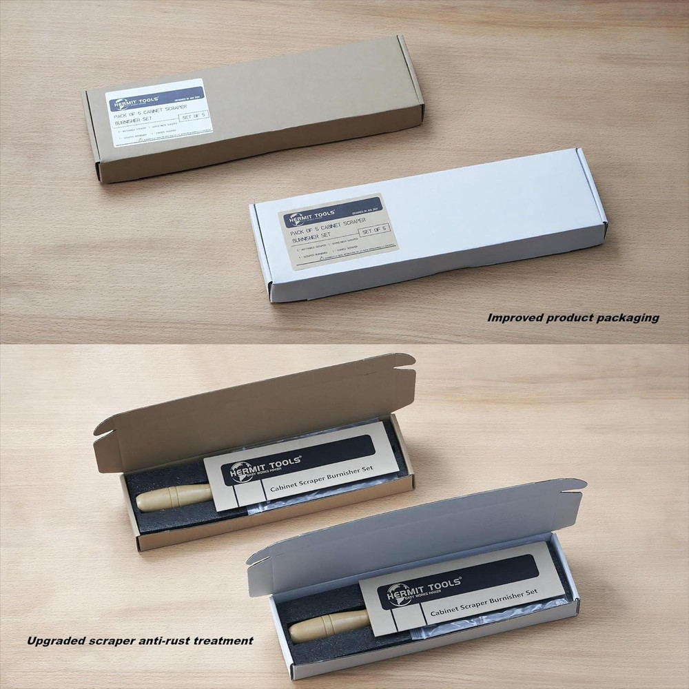 Cabinet Scraper Burnisher with 4 Piece Multi-Shaped Scraper Set 2 Rectangle 1 Cu