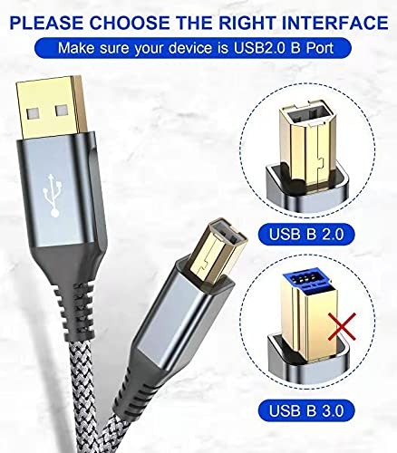 Printer Cable 10ft, USB 2.0 USB-A to USB-B Midi High Speed grey