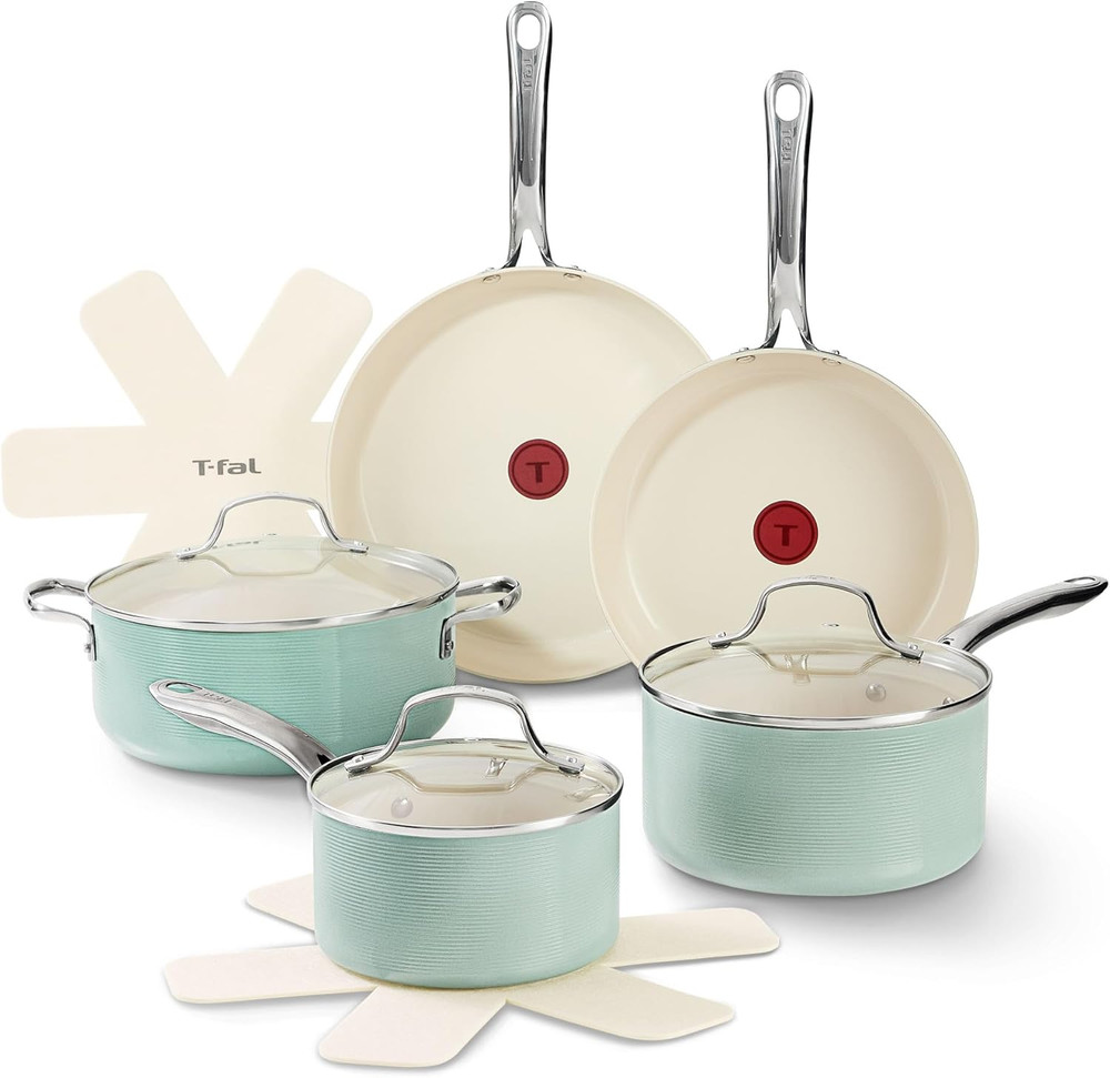 Inspire Nonstick Ceramic Cookware Set 10-Piece Mint Green