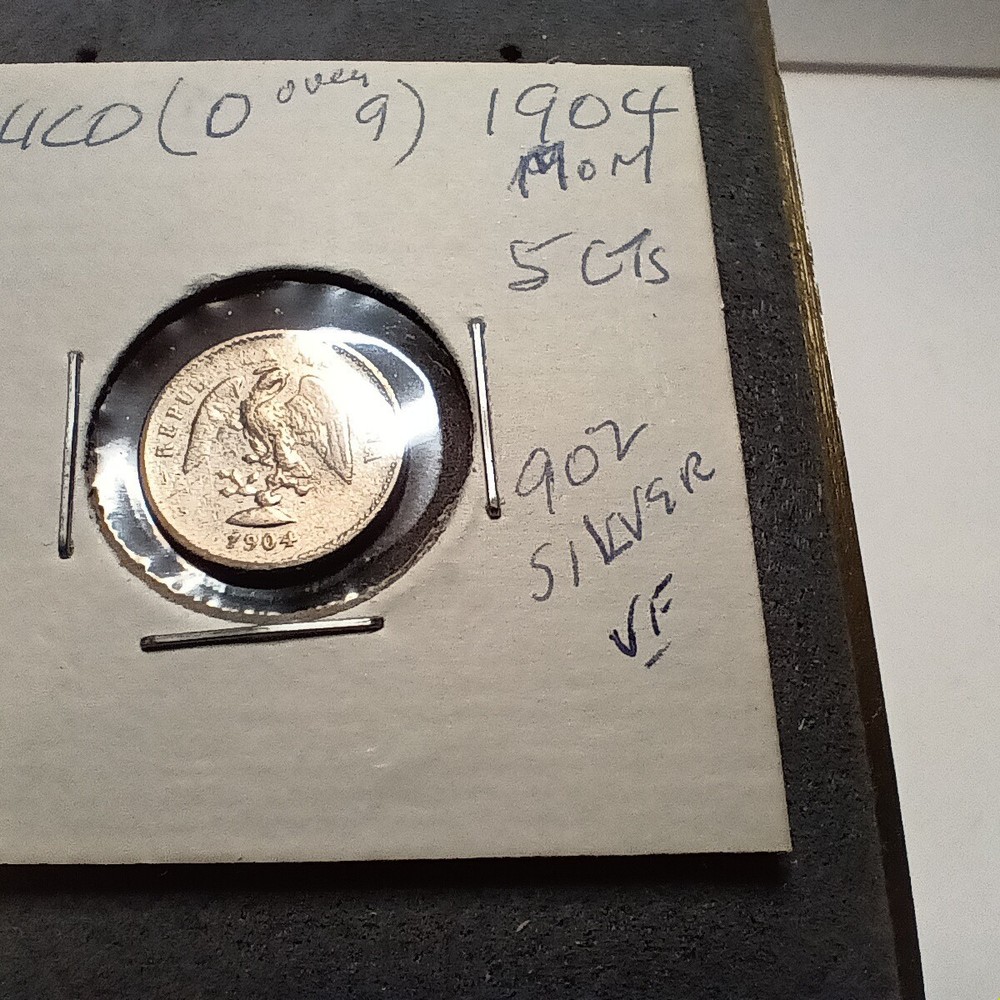 Mexico 1904 Mo M Silver 5 Centavos, 0 over 9