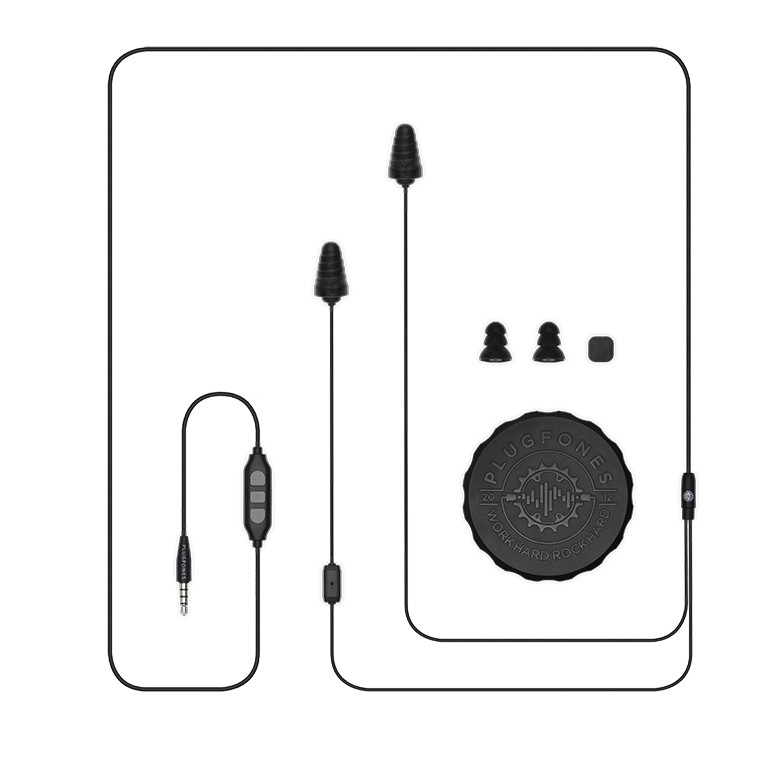 Plugfones Guardian Plus Earplug, Headphones, Black/Gray