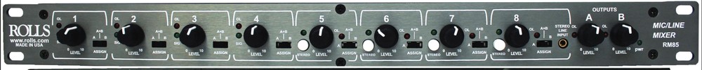 Rolls RM85 8-Channel, 2-zone Mixer, 1 Rack Unit