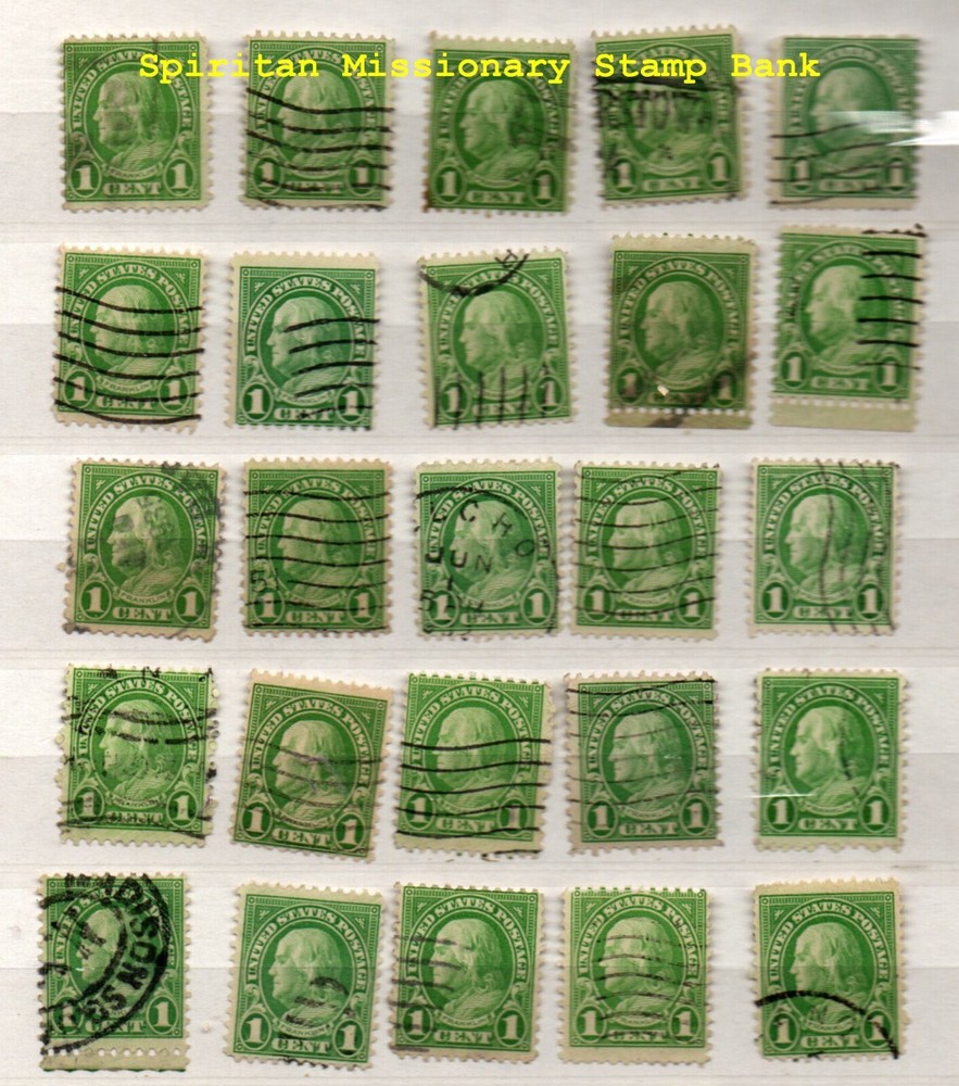 Benjamin Franklyn: 25 Cancelled 1¢ US Postage sTamps (13-728)