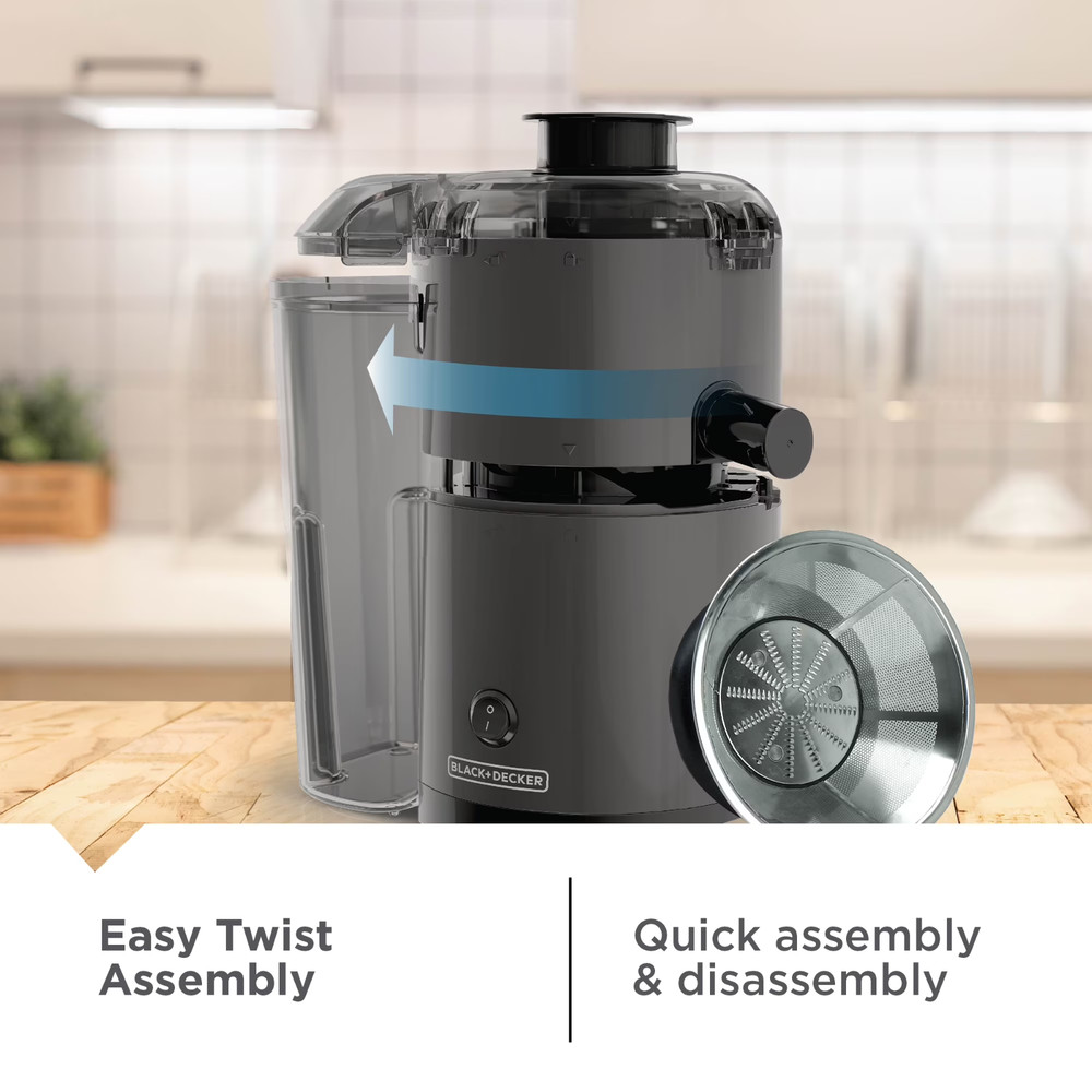 BLACK+DECKER Fruit & Vegetable Juicer Extractor, 400-Watt, Quiet, Black Plastic