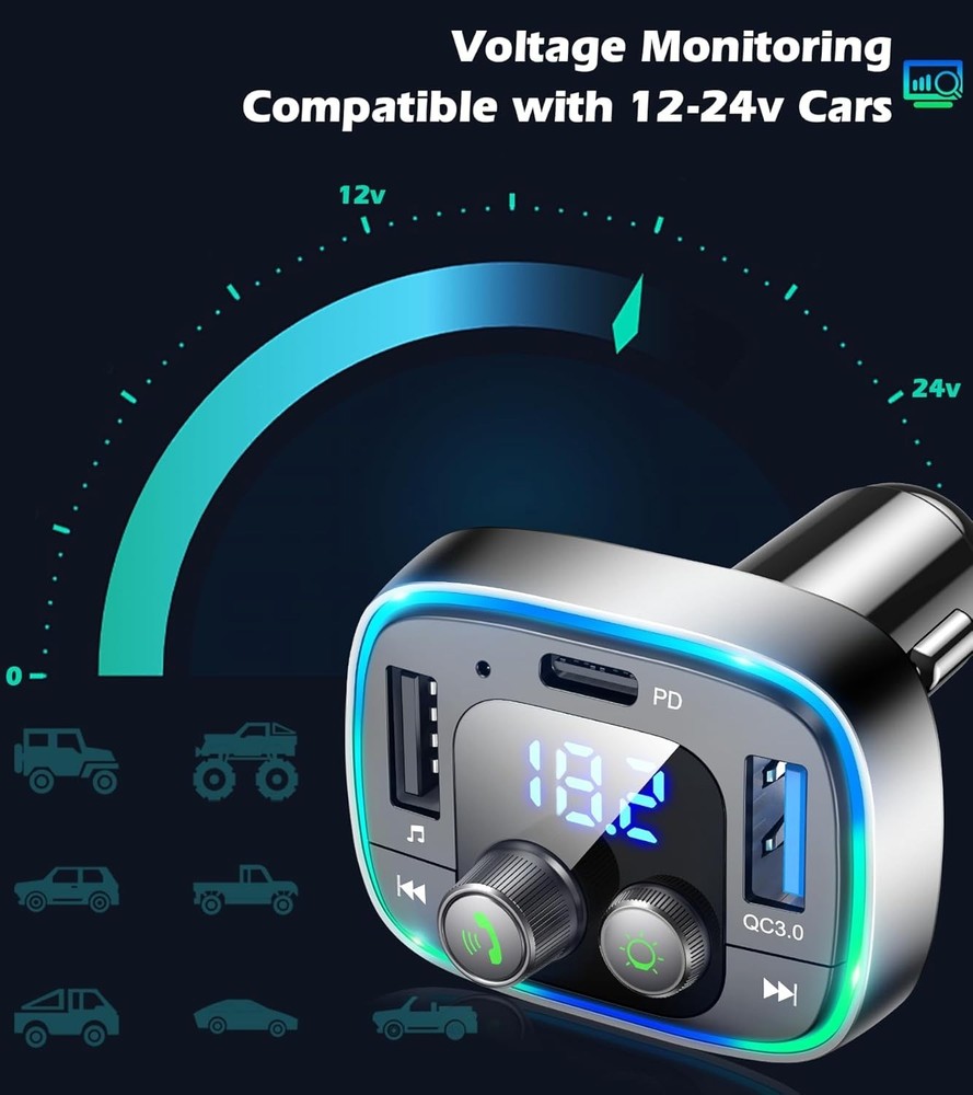 Bluetooth 5.4 Car Adapter: FM Transmitter & Hands-Free Calling with Fast Charge