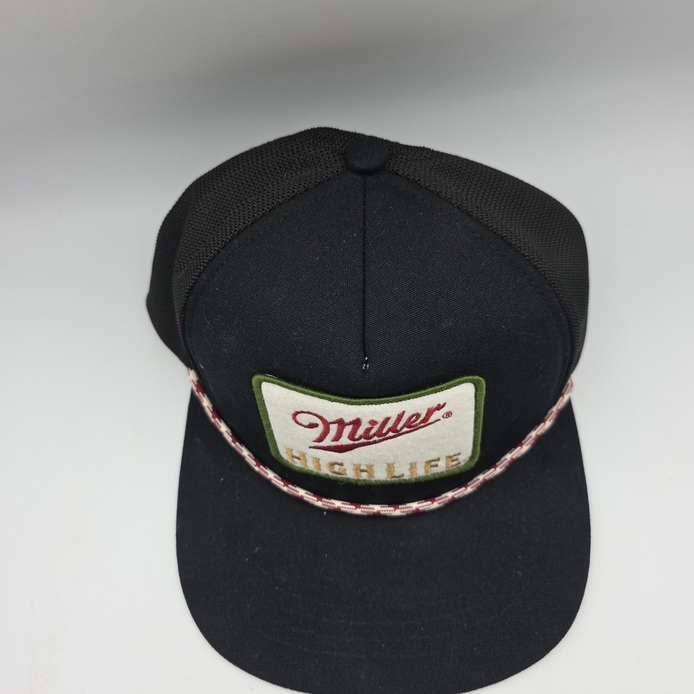 Miller High Life Patch Flat Bill Rope Hat Black
