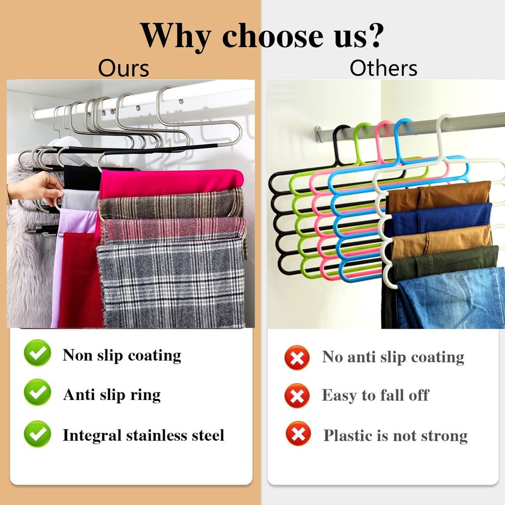 Skroad Pants Hangers Space Saving,2 Pack S-Type 2 Pack, Classic Silver/Black