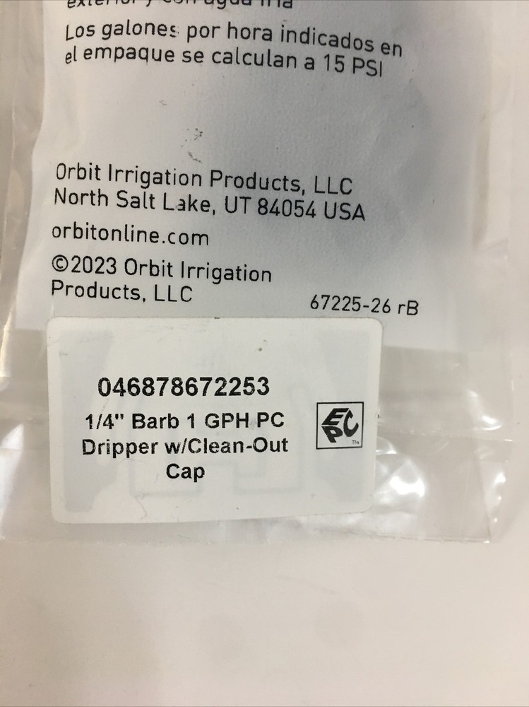2 pk Orbit 67225 1 Gph Pc Dripper 20 Count packages.