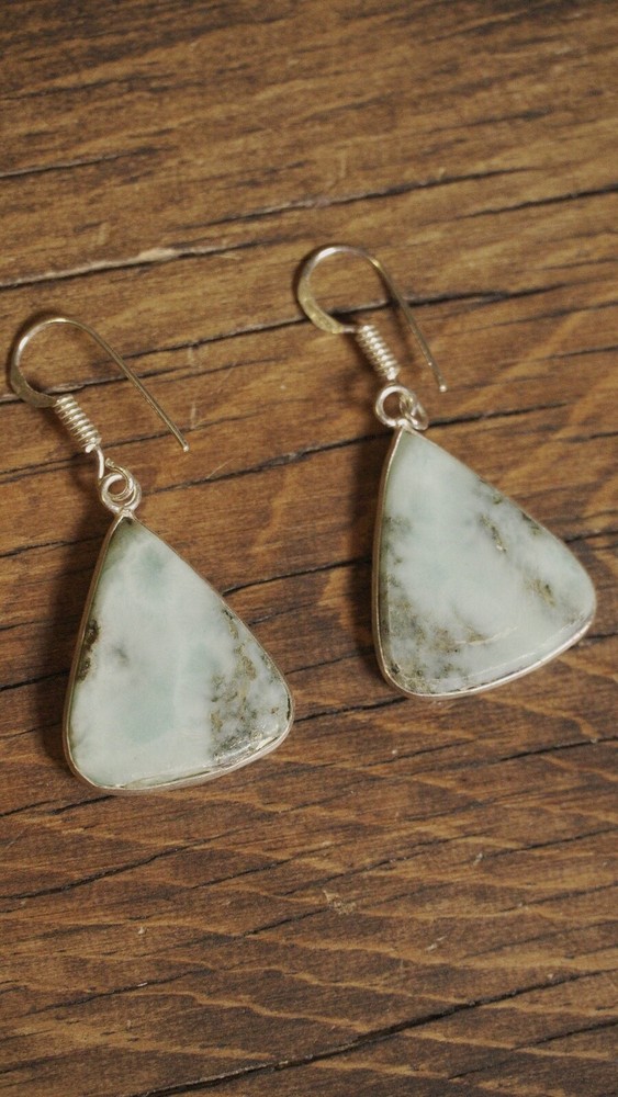 Blue Natural Larimar Triangular Dangle Earrings 1.5" Artisan Southwest