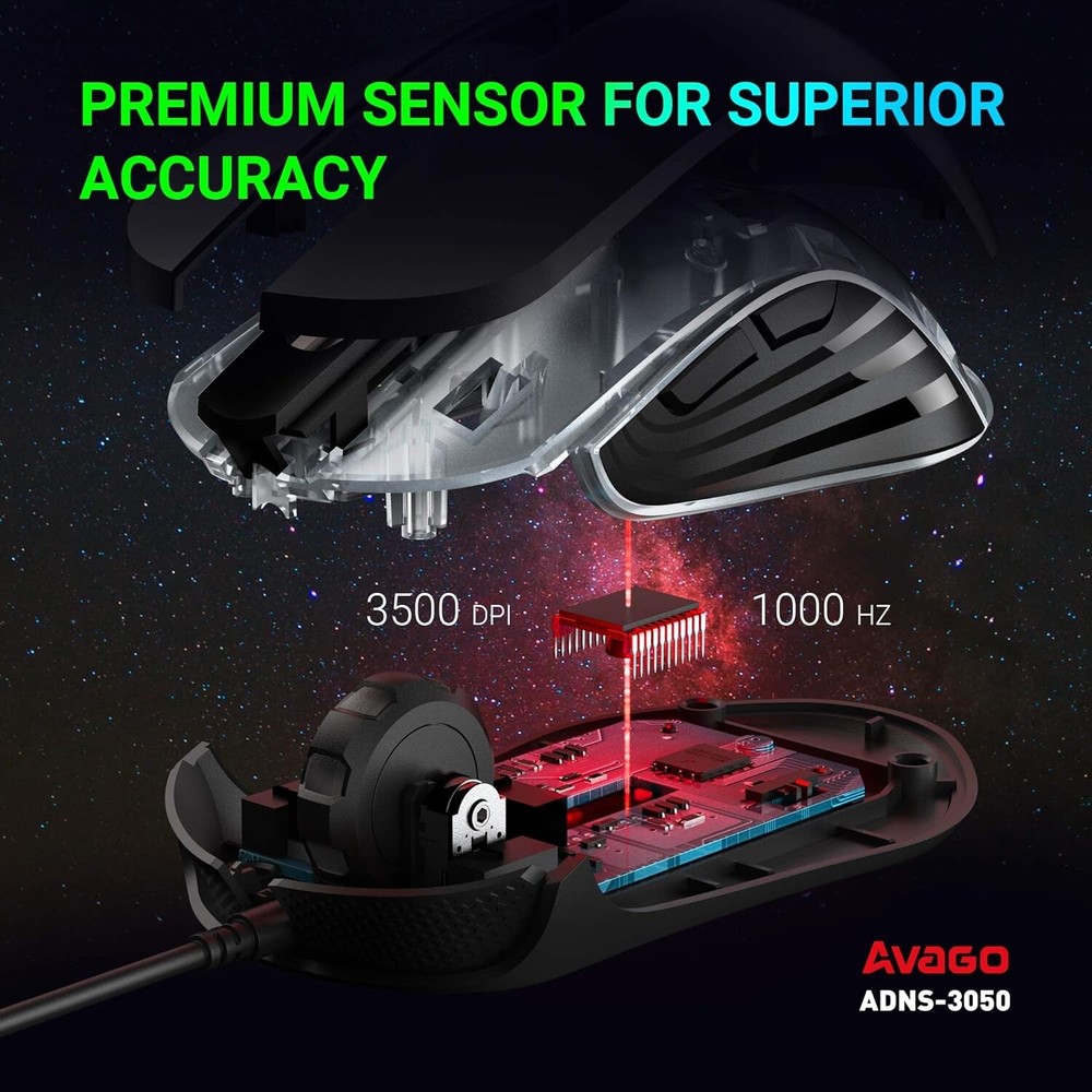 Abkoncore Astra M30 USB Wired Gaming Computer Mouse Max 3500 DPI 8 Button-A1