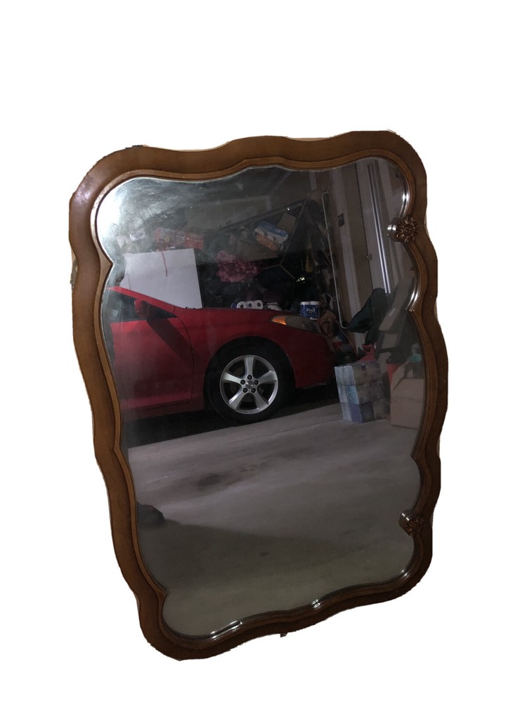 VINTAGE SOLID CHERRY WOOD HAND CARVED MIRROR