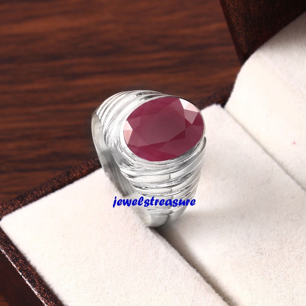 Natural Ruby Gemstone with 925 Sterling Silver Ring for Men's #J833