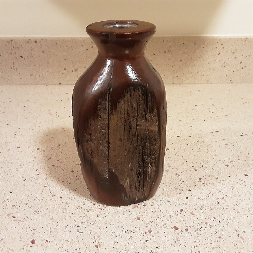 Turned Reclaimed Wood Vase ~ 7" Tall Signed J2