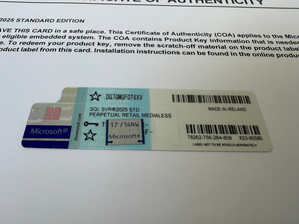 Microsoft SQL Server 2025 Standard 32 Core Unlimited User CALs CoA Authentic