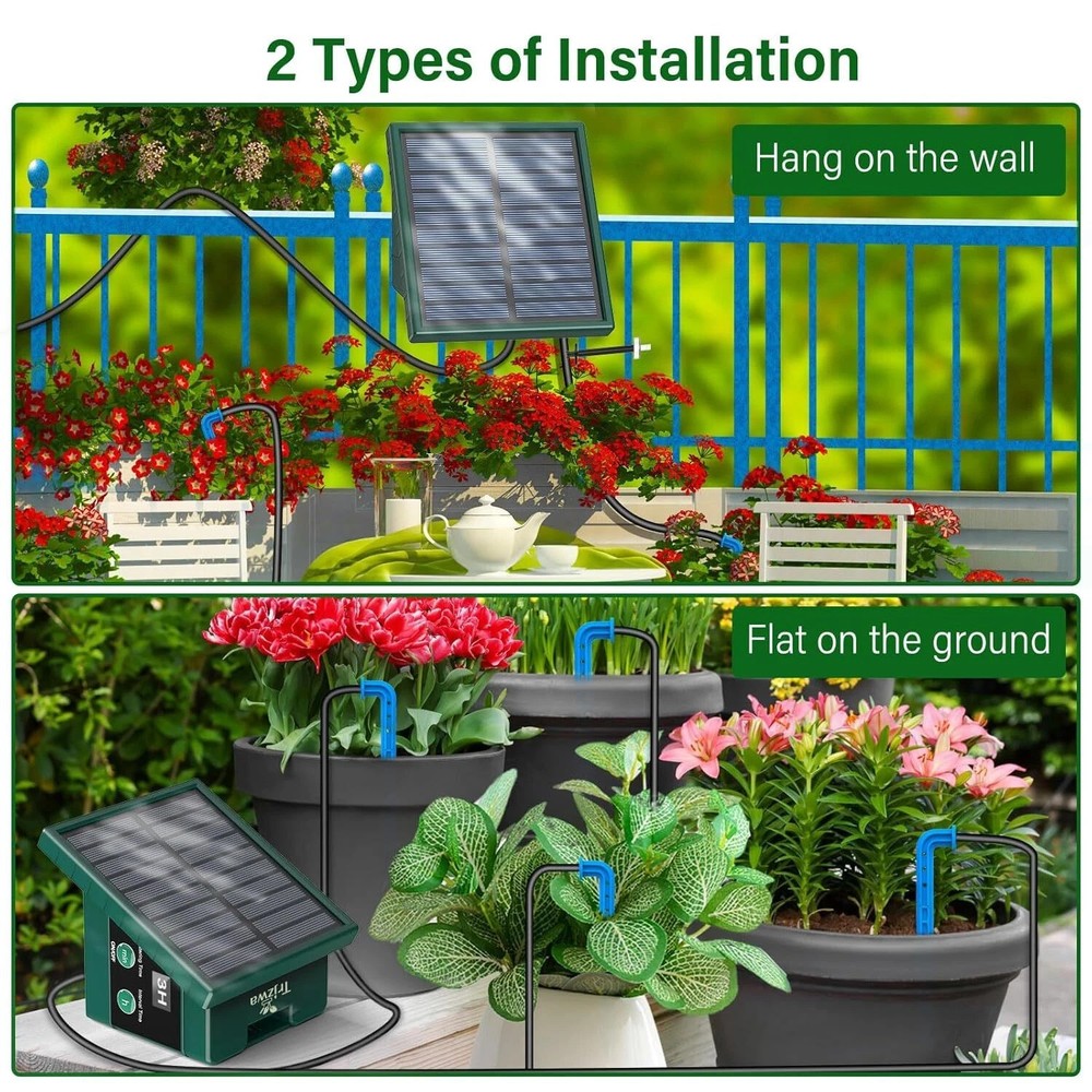 Solar Irrigation System 300 Watering Programmes with 10M Hose and 10 Drip Tip US