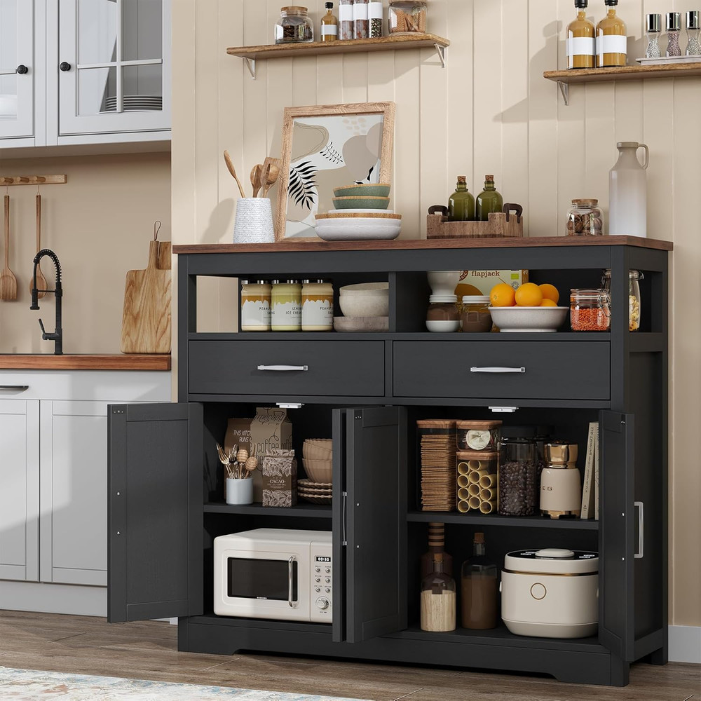 Buffet Sideboard with Storage Farmhouse with 4 Doors, 47'' Large Kitchen Storage