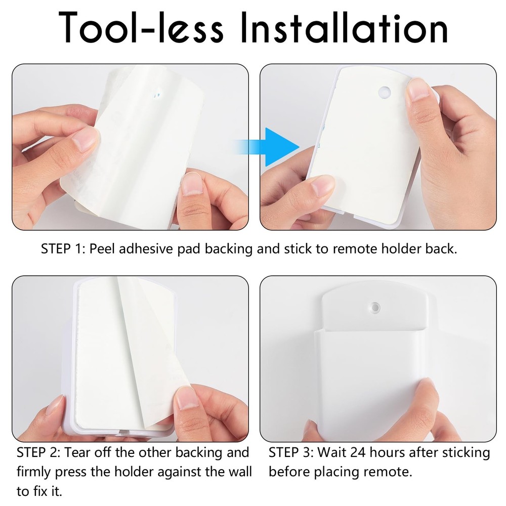 2 Pack White Remote Control Holder, Self adhesive Wall Mount Storage Box for TV