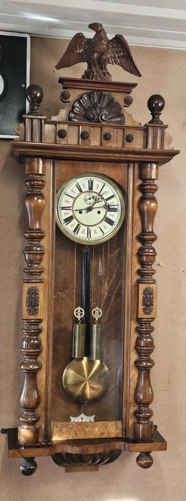 Large Walnut Twin Weight Vienna Wall Clock