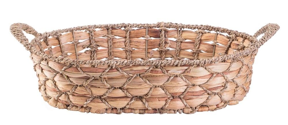 Seagrass Wicker Decorative Basket Tray with Handles, Rectangular Storage Bask...