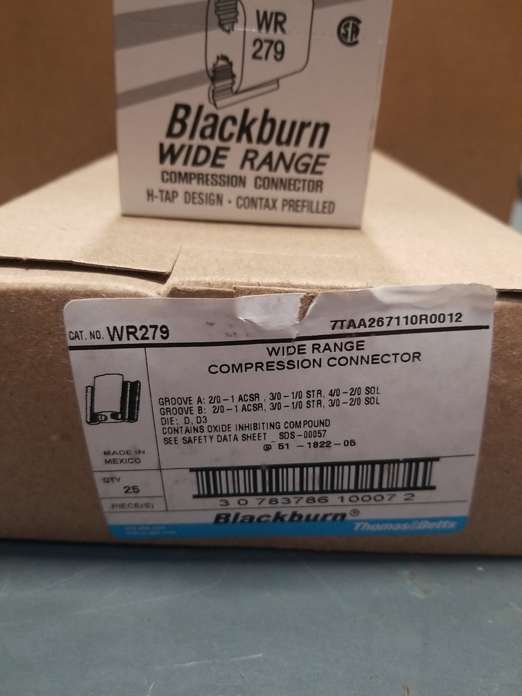 25-PACK THOMAS & BETTS BLACKBURN WR279 WIDE RANGE COMPRESSION CONNECTOR H-TAP