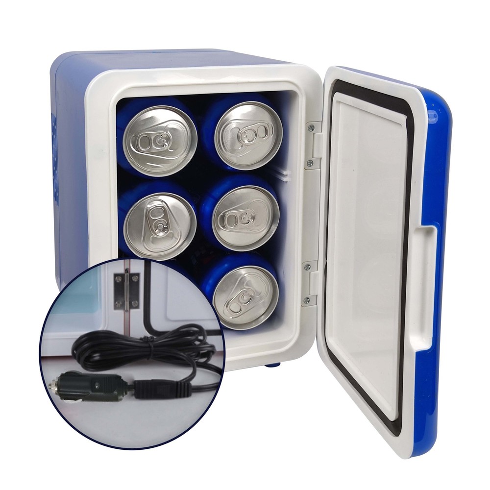 Blue White Bud Light Beer Mini Fridge Compact Personal Refrigerator 6 Cans Retro