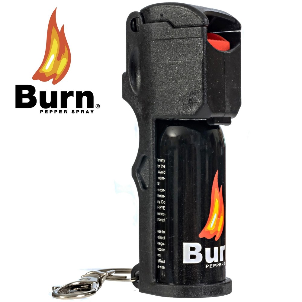 BURN Pepper Spray Keychain Self Defense 1/2oz Security Flip Top Black