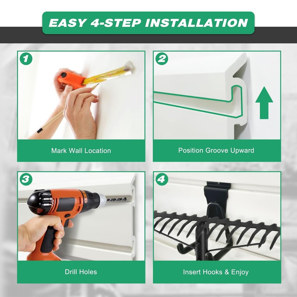 Slatwall Panel Garage Wall Organizer Storage Systems, Wall Mounted PVC Storag...