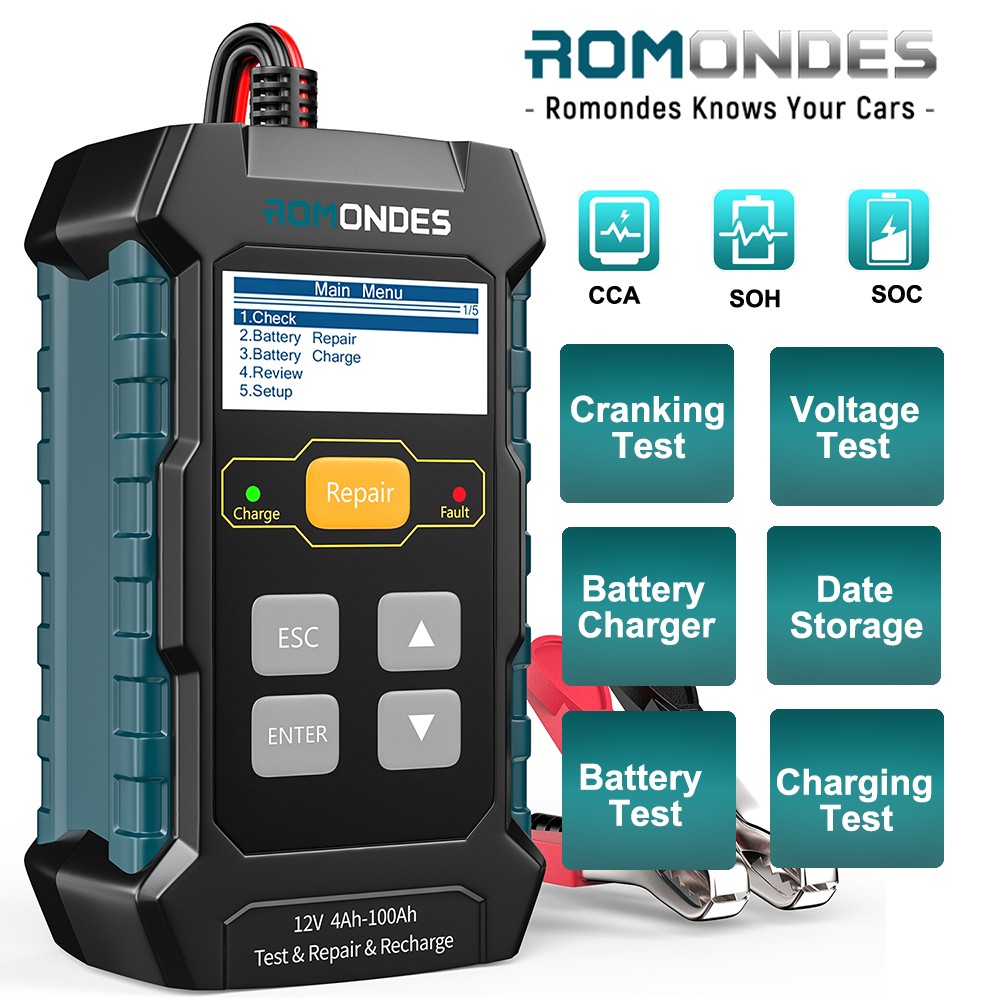 Romondes RD510 Car Battery Tester 100-2000CCA Digital Auto Battery Analyzer Tool