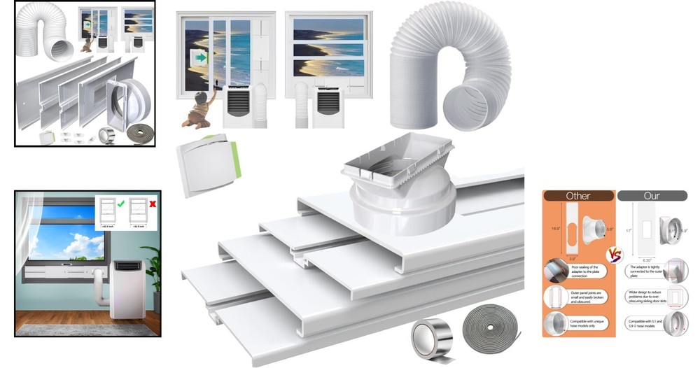 Portable AC Window Vent Kit, 5.9" Hose, Adjustable 26-62" for LG/Hisense