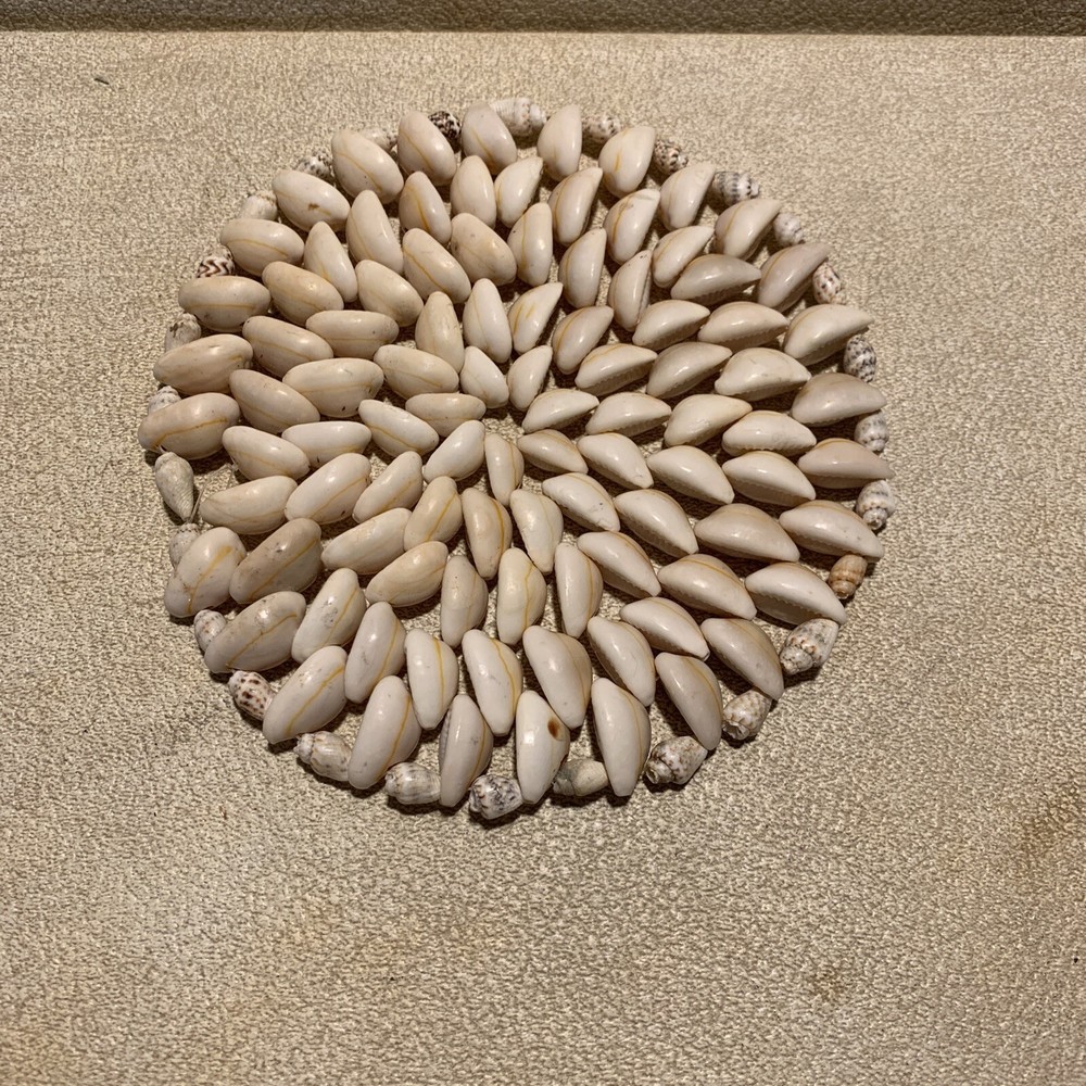 Vintage Cowrie & Puka Shell Trivet - 6”