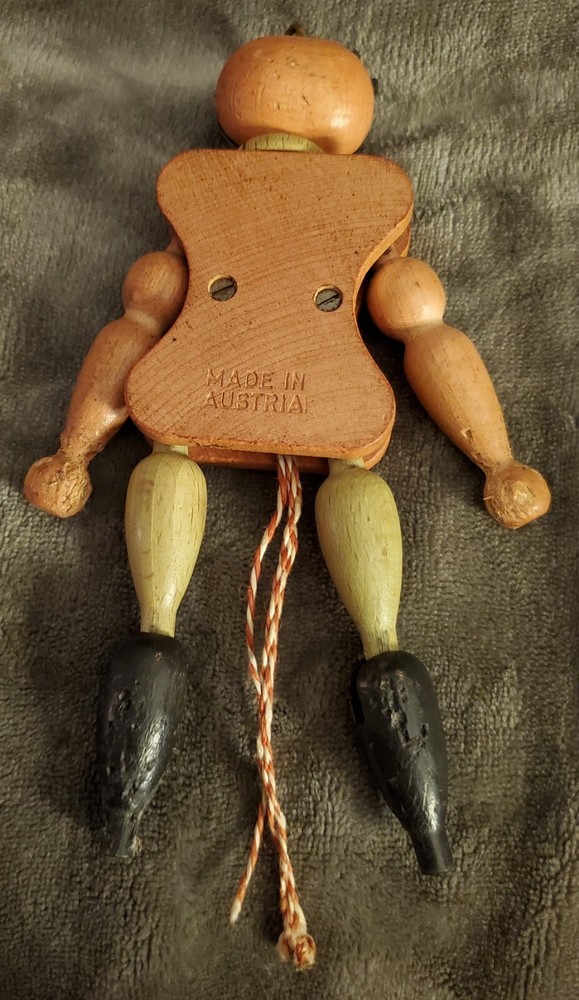 Vintage Wooden Puppet Pull String Toy Tiger