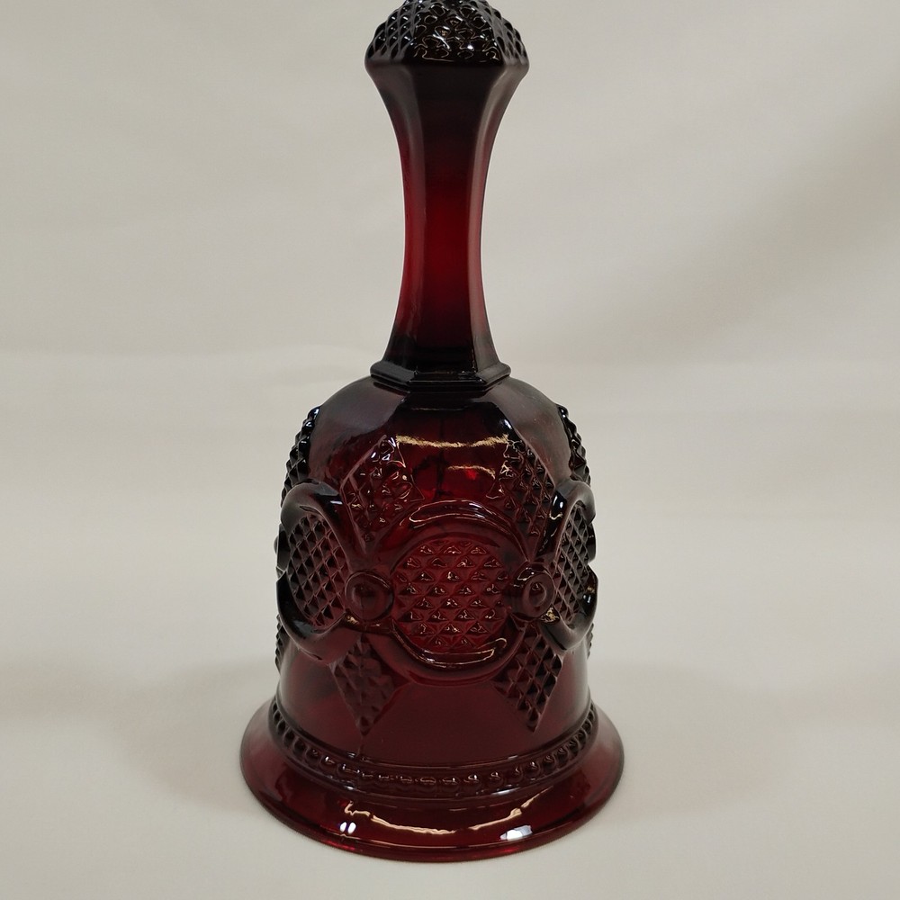 Vintage Ruby Red Pressed Glass Bell Decorative Collectible Intricate Pattern