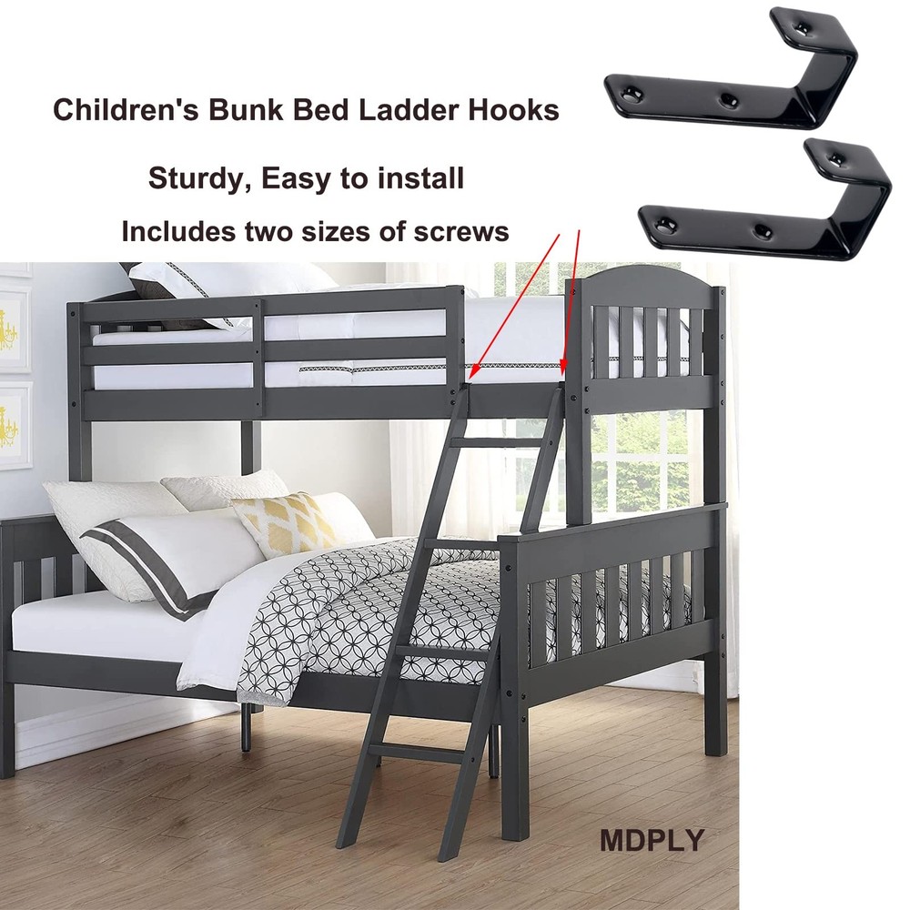 MDPLY 2 Pack Bunk Bed Ladder Hook, Inside 1" Kids 2 Pack, Black