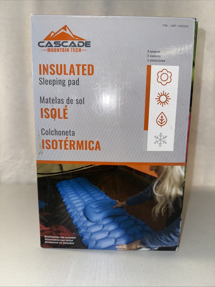 Cascade Mountain Tech Insulated Sleeping Pad  with PILLOW. Open Box