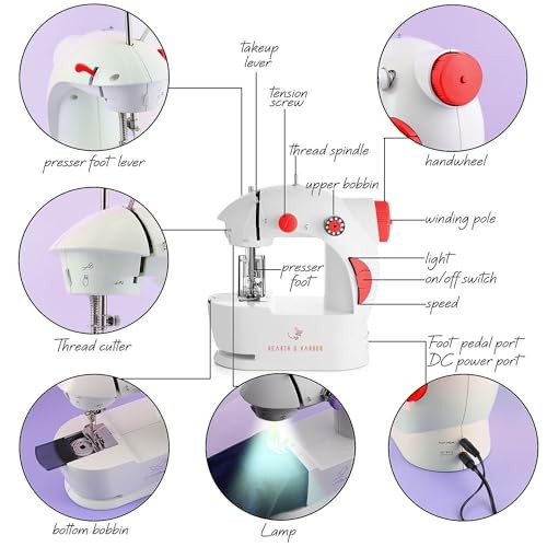 Mini Sewing Machine for Beginners, Dual Speed Small Portable Basic Set Red