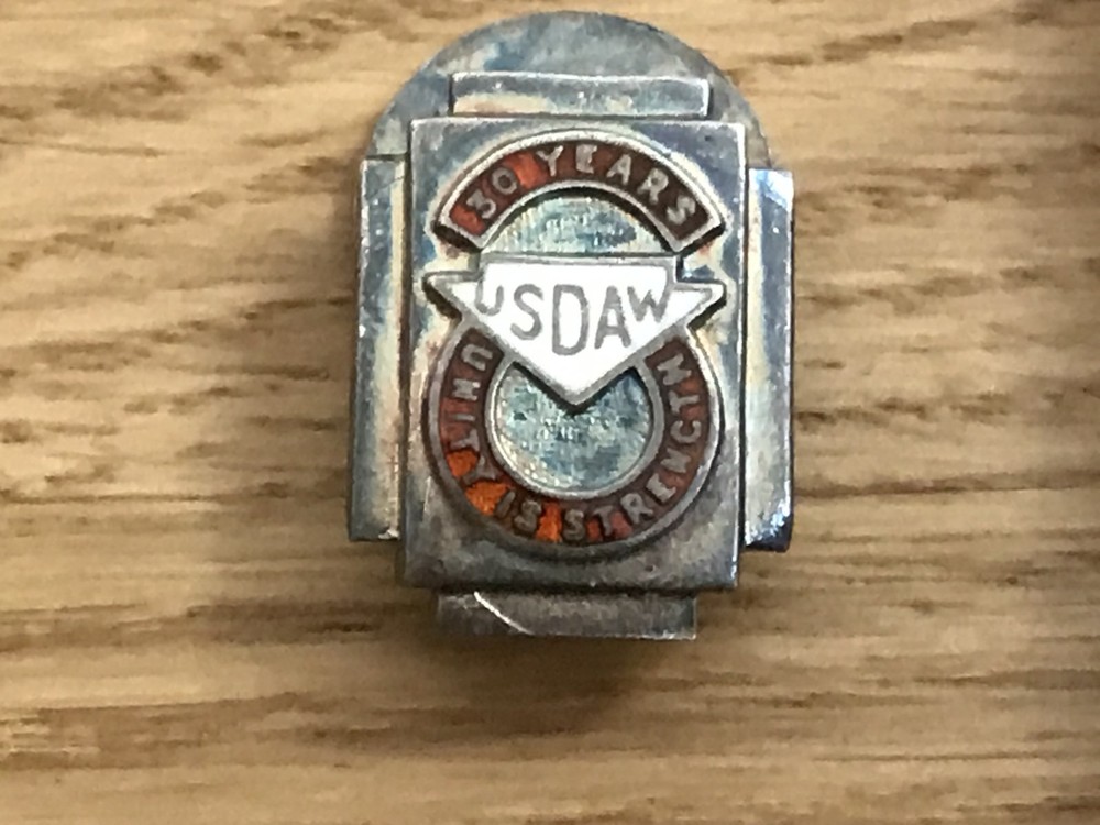 nice old 1966 dated solid silver USDAW union 30 year membership boxed